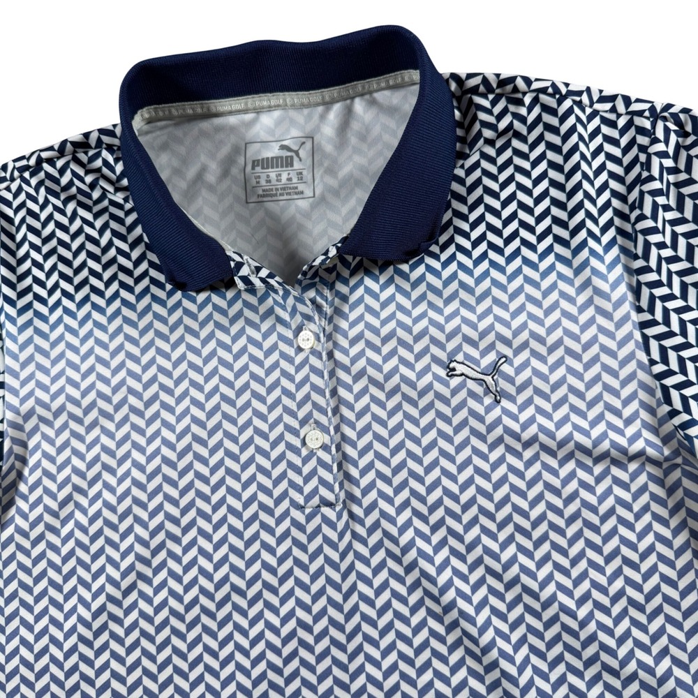 Puma Golf Womens Medium Polo Shirt Red White Blue‎ Chevron Ombre Performance
